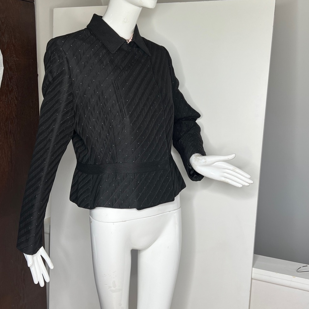 Valentino Sz 16 / 50 Wool Acetate Black Blush Pink Dot Snap Closure Jacket